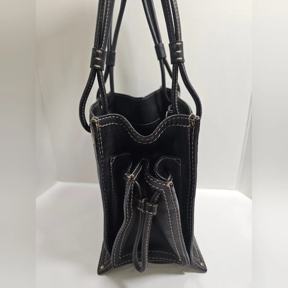 Authentic LOEWE Black Leather Stitched Anagram Logo Shopper Tote Bag (Pristine) - Picture 5 of 15